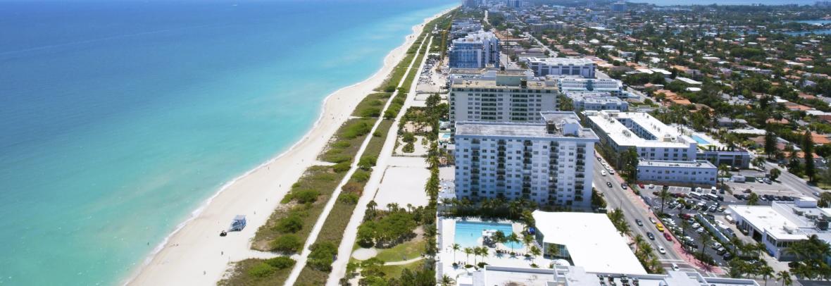 Older condos front a Florida beach