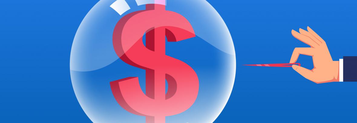Balloon with a dollar sign being poked with a pin