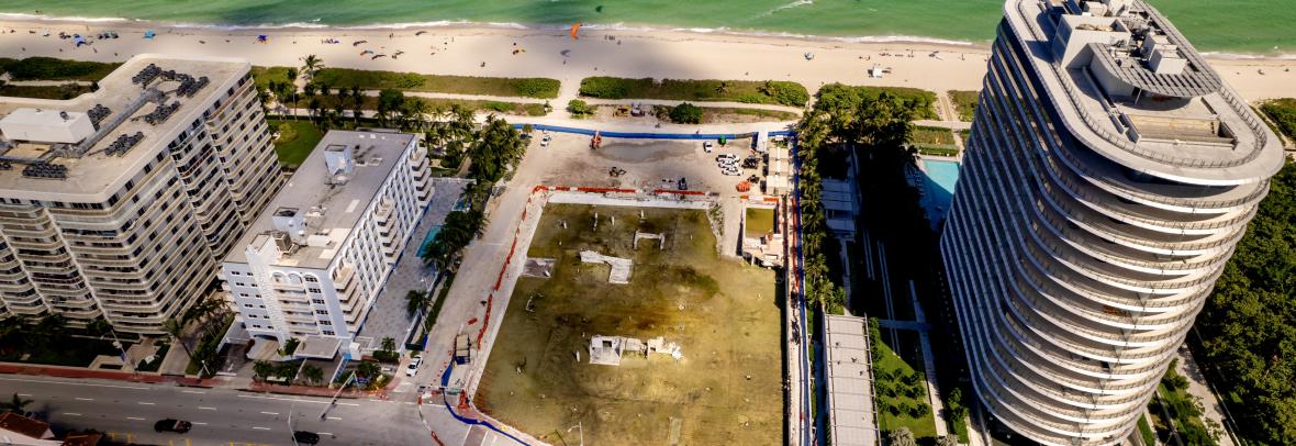 Aerial view of collapsed Champlain Towers condominium