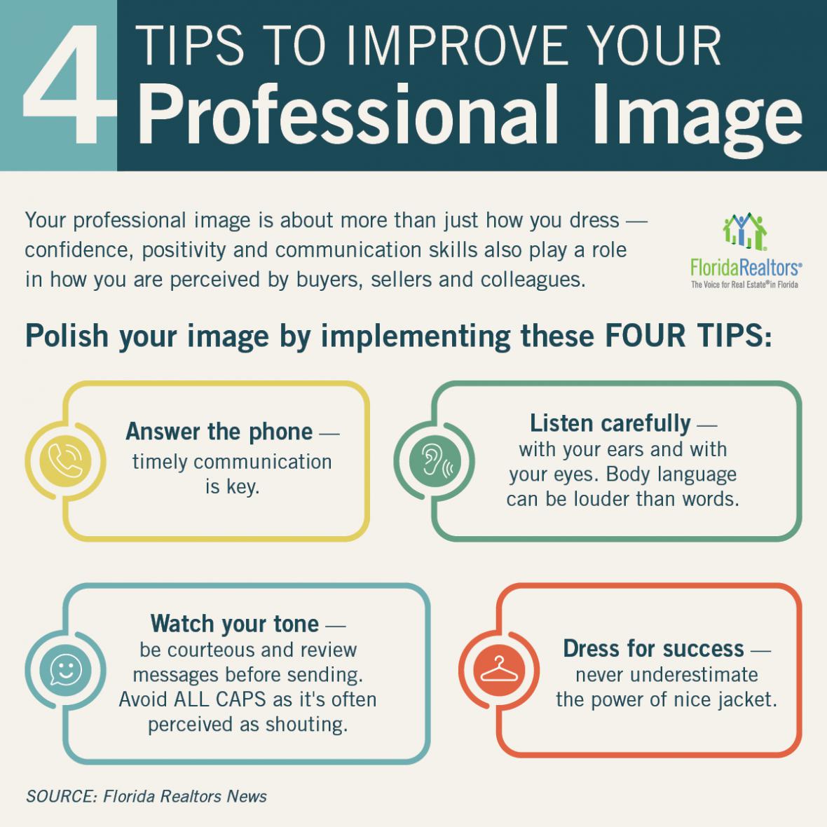 4 Tips to Improve your professional image infographic