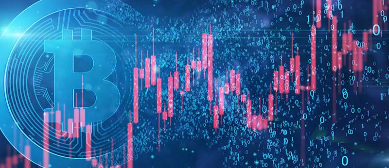 Photo illustration off blockchain symbol and data charts