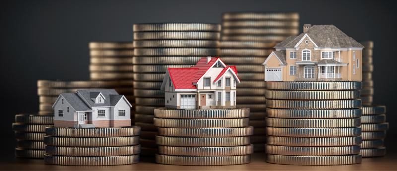 different house on varying coin stacks