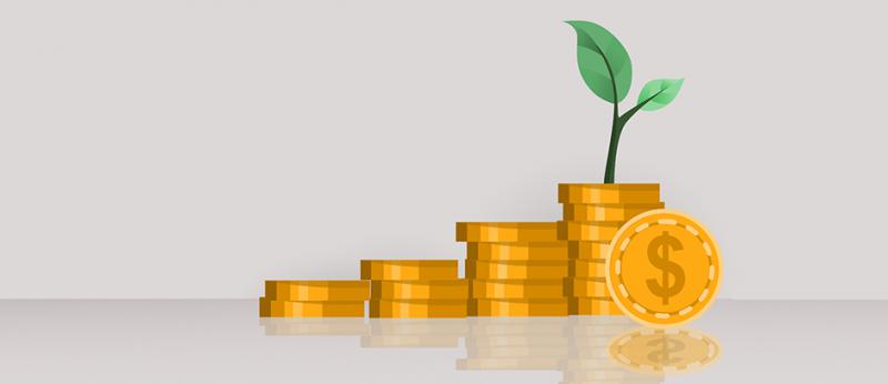 illustration of coins stacked in a growing bar chart