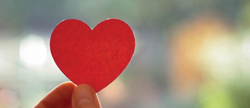 Hand holding a red heart shape