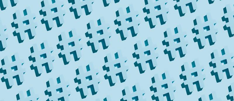 blue background pattern made up of hashtags