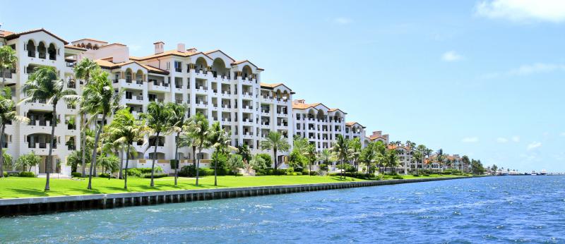 row of condos on the ocean