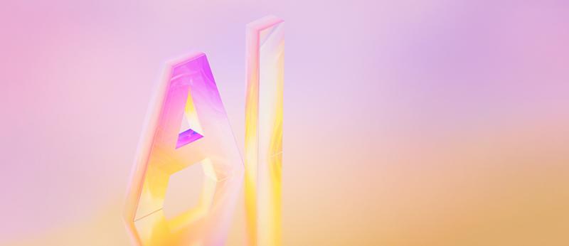 Photo illustration of the letter AI in pink and orange gradient on gradient background