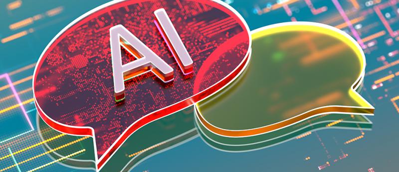 digital illustration of dialogue bubbles with AI in them