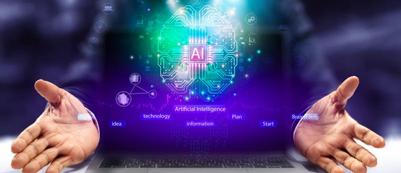 ternet technology and people's networks use AI to help with work, AI Learning or artificial intelligence in business and modern technology, AI technology in everyday life.