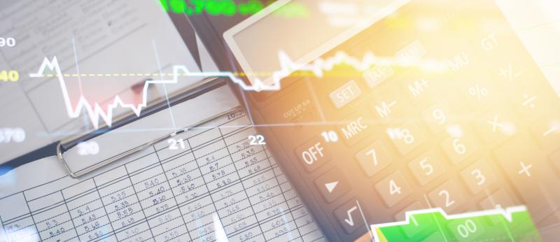 interest rates illustration with calculator and fever lines