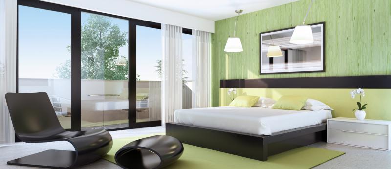 photo of staged bedroom with accent wall