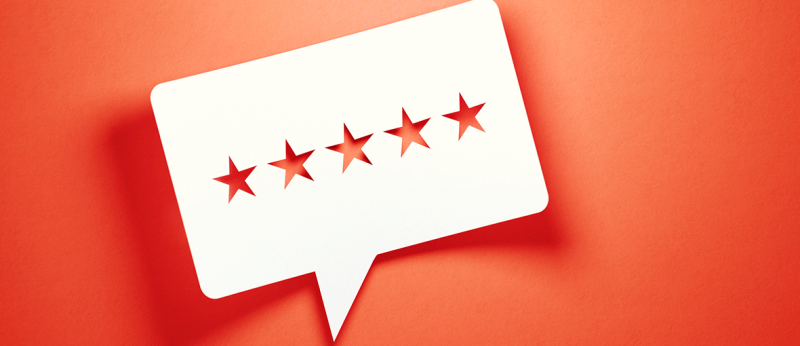 graphic showing a dialogue bubble with 5 stars