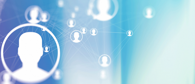 illustration showing social media avatars on blue/purple background