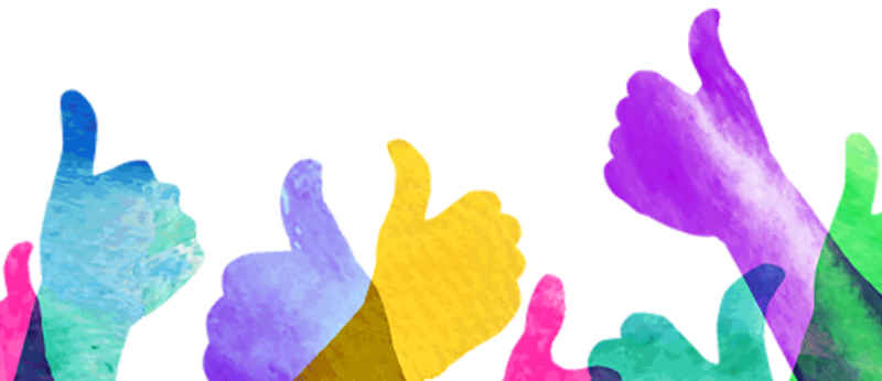 watercolor illustration of many hands making the thumbs up sign