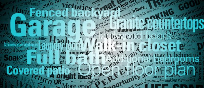 Duotone photo of a background made of words