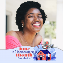 June is homeownership month florida realtors with image of woman