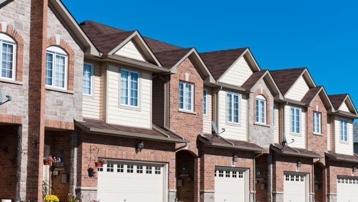 Townhomes with garages and driveways