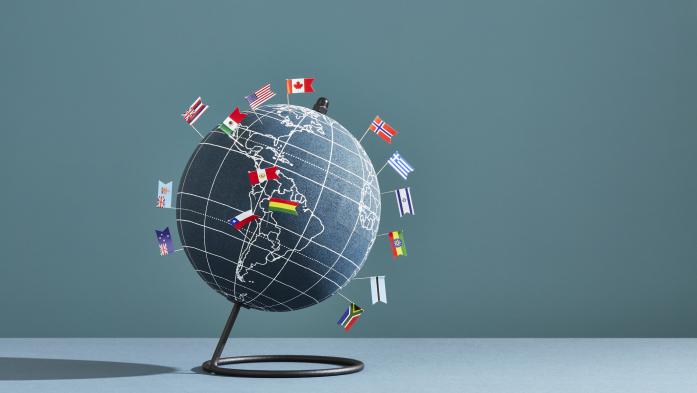 Globe with world flags