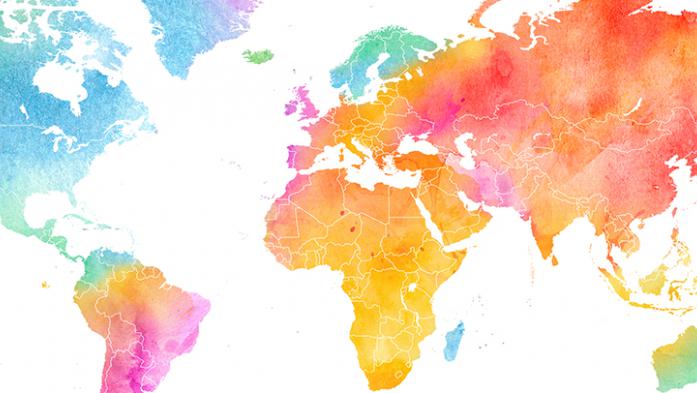 watercolor illustration of all the continents