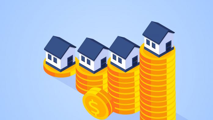 house images on stacks of gold coins