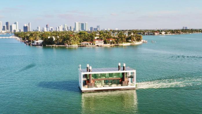 Luxury Miami houseboat with Singer Island and Miami in the background