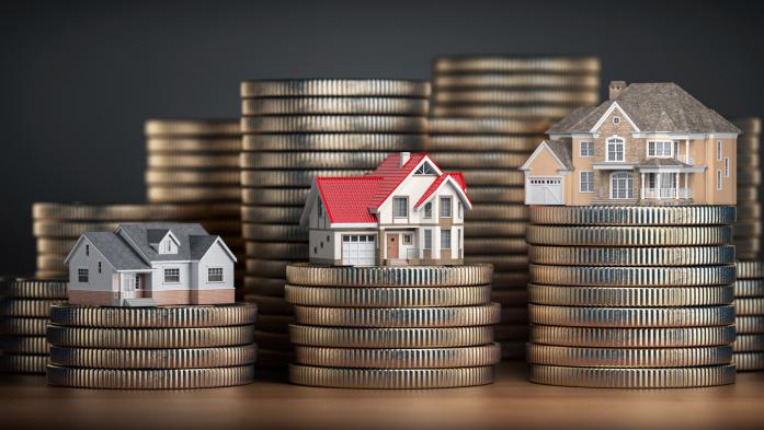 different house on varying coin stacks