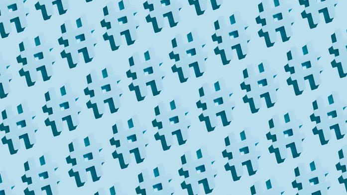 blue background pattern made up of hashtags