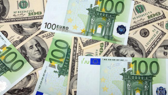 U.S. hundred dollar bills mixed with euros
