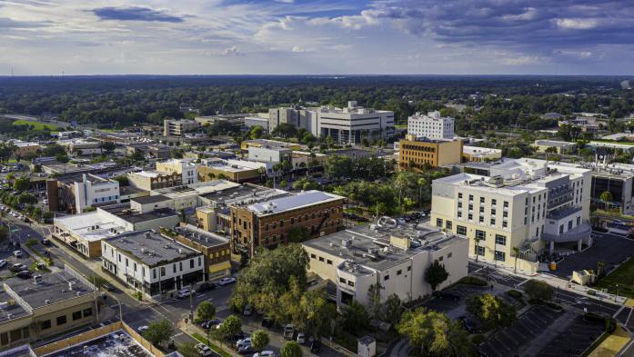 Drone aerial view of downtown Ocala