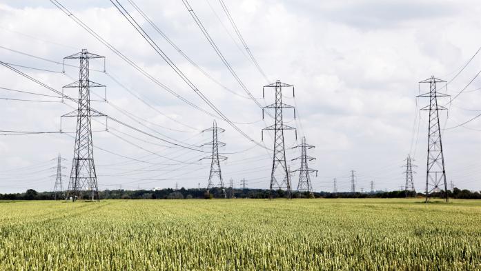 Electrical power lines in a field