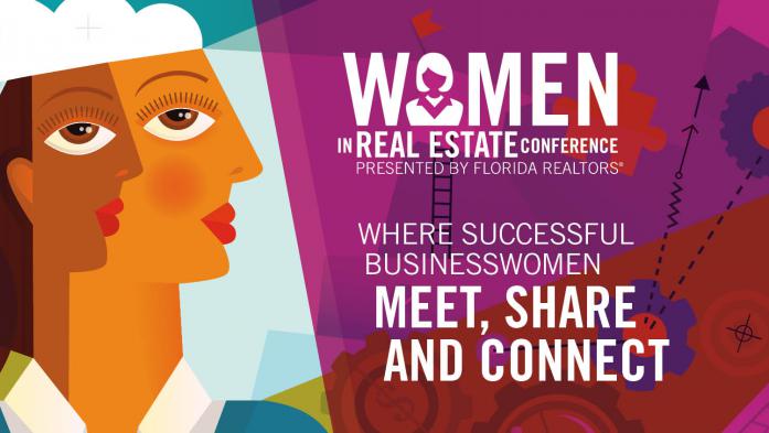 women in real estate conference where successful businesswomen meet, share and connect with illustration of women