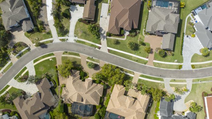 sky view of suburban Florida housing rooftops
