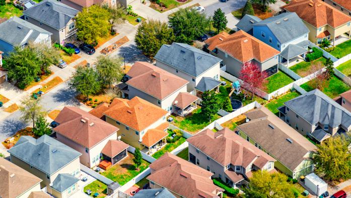 aerial view of houses in a subdivision