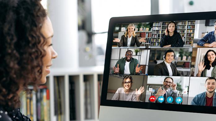 Woman on a zoom meeting with many people