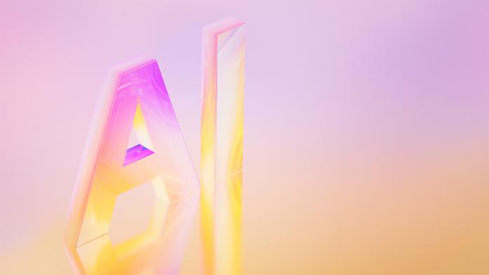 Photo illustration of the letter AI in pink and orange gradient on gradient background