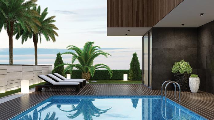 Photo of a luxury modern home with a pool
