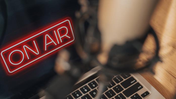 Photo of radio show studio equipment