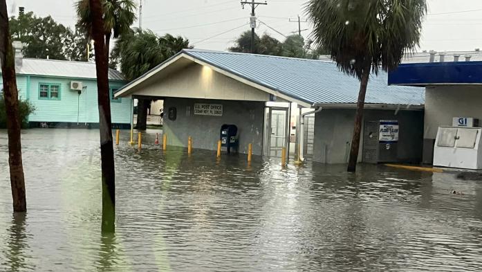 Cedar Key Post Office flooding in Hurricane Debby 