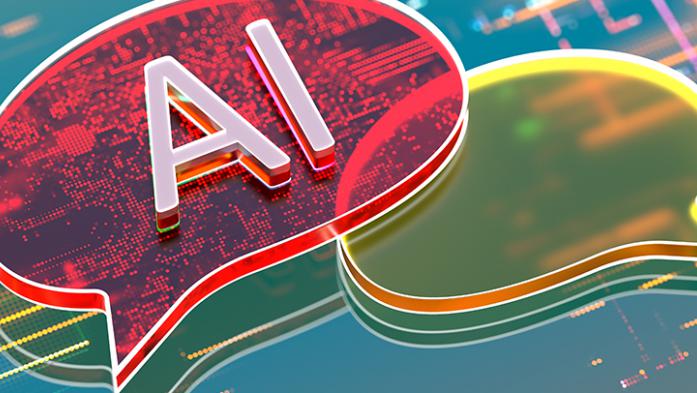 digital illustration of dialogue bubbles with AI in them