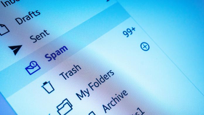 Close up of spam email folder on screen