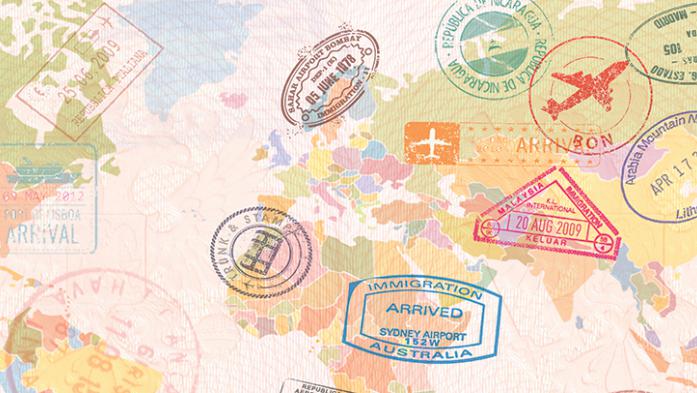 illustration of visa stamps on the continents of the world