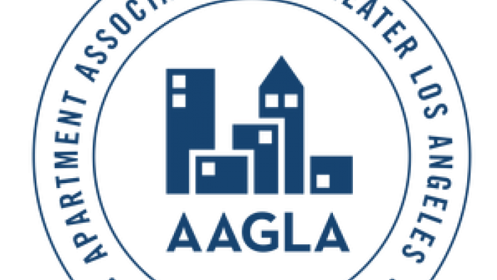 Round logo in navy and white for Apartment Association of Greater Los Angeles