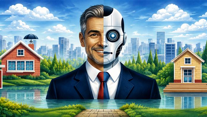 digital illustration of a man that is half robot