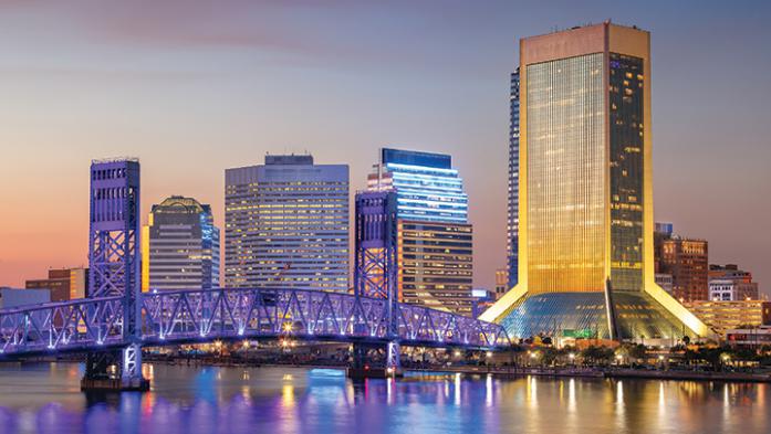 nighttime photo of the Jacksonville skyline