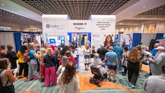 crowd of people at trade expo
