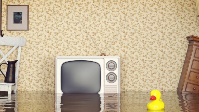 photo illustration of flooded living room