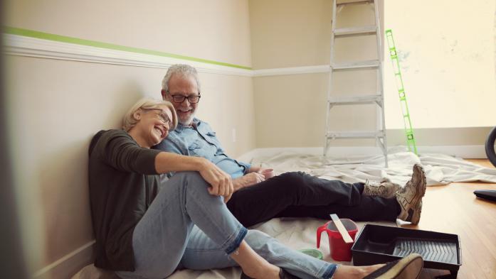 older couple doing home improvement project