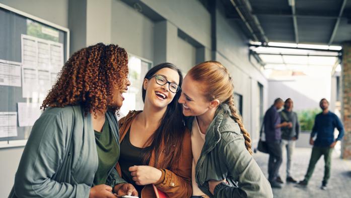 college students laughing