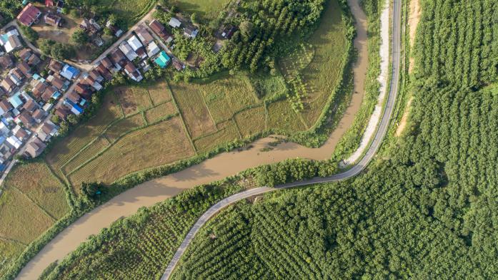 aerial view of subdivision and land