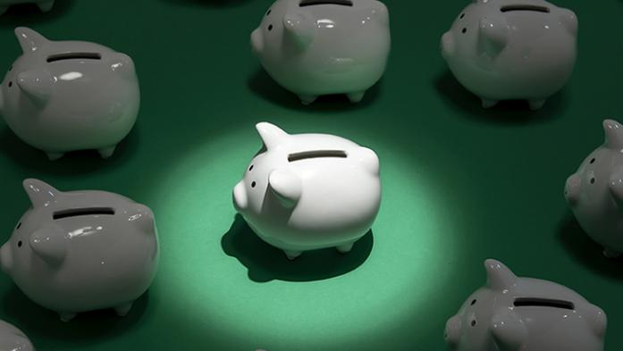 Leads, Piggy bank with spotlight